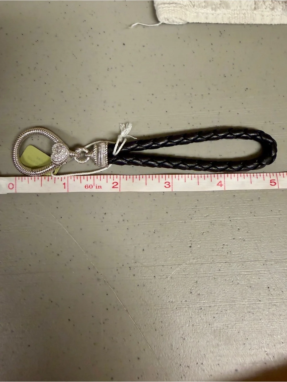 NWT- JUDITH RIPKA Stainless Steel Black Braided Leather Crystal Keyring Keychain